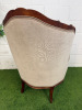 A Louis XV Style Walnut Bergere Armchair in Neutral Coloured Velvet Effect Upholstery. NOTE: requires minor repairs to backrest where fabric separated from frame. - 5