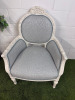 A French Baroque-Style Medallion Armchair in White Wood with Light Blue Pattern Upholstery. - 2