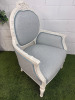 A French Baroque-Style Medallion Armchair in White Wood with Light Blue Pattern Upholstery. - 3