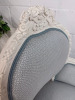 A French Baroque-Style Medallion Armchair in White Wood with Light Blue Pattern Upholstery. - 4
