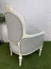 A French Baroque-Style Medallion Armchair in White Wood with Light Blue Pattern Upholstery. - 5