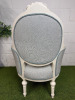 A French Baroque-Style Medallion Armchair in White Wood with Light Blue Pattern Upholstery. - 7