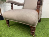Traditional English Style Country House Upholstered Armchair on Brass Castors with Neutral Beige Fabric. - 2