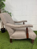 Traditional English Style Country House Upholstered Armchair on Brass Castors with Neutral Beige Fabric. - 5