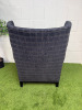 Farmhouse Wing Back Lounge Chair in Charcoal Plaid Upholstery on Wooden Frame Legs. - 3