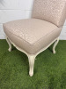 A Handcrafted 'Oficina Inglesa' French Style Armless Slipper Chair in Cream Paisley Upholstery on Off White Wood Frame. - 5