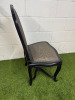 A French Provincial Style Black Lacquered Chair with Taupe & Black Woven Upholstery. NOTE: requires minor repair to seat pad where fabric separated from frame. - 4