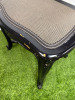 A French Provincial Style Black Lacquered Chair with Taupe & Black Woven Upholstery. NOTE: requires minor repair to seat pad where fabric separated from frame. - 6