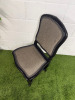 A French Provincial Style Black Lacquered Chair with Taupe & Black Woven Upholstery. NOTE: requires minor repair to seat pad where fabric separated from frame. - 9