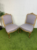 Pair of French Louis XV Style Accent Chairs in Gold Leaf Wooden Frame with Mauve Upholstery & 2 Front Castors.