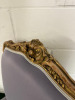 Pair of French Louis XV Style Accent Chairs in Gold Leaf Wooden Frame with Mauve Upholstery & 2 Front Castors. - 4