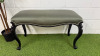 A Traditional Queen Anne Style Long Bench or Footstool in Black with Sage Green Upholstery & Stud Detail. Size H54 x W90 x D42cm.