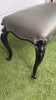 A Traditional Queen Anne Style Long Bench or Footstool in Black with Sage Green Upholstery & Stud Detail. Size H54 x W90 x D42cm. - 5