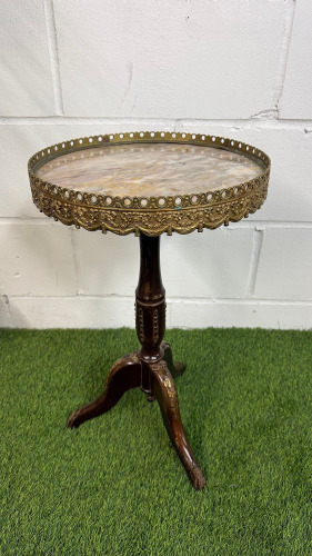 Antique French Style Marble Top & Brass Wine Table. Size H57 x Dia 34cm.