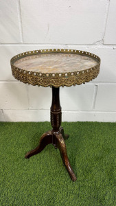 Antique French Style Marble Top & Brass Wine Table. Size H57 x Dia 34cm.