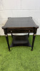 Regency English Style Side Table in Black with Single Draw, Side Extensions & Brass Cap Feet. Size H65 x 61 x 61cm. NOTE: appears with water damage to top (As Viewed).