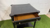 Regency English Style Side Table in Black with Single Draw, Side Extensions & Brass Cap Feet. Size H65 x 61 x 61cm. NOTE: appears with water damage to top (As Viewed). - 2