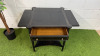 Regency English Style Side Table in Black with Single Draw, Side Extensions & Brass Cap Feet. Size H65 x 61 x 61cm. NOTE: appears with water damage to top (As Viewed). - 3