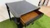Regency English Style Side Table in Black with Single Draw, Side Extensions & Brass Cap Feet. Size H65 x 61 x 61cm. - 2