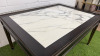 Elegant Dark Wood Coffee Table with Marble Insert, Brass Detail & Gallery with Tapered Colum Legs. Size H51 x W100 x D74cm. NOTE: minor chip to marble. - 6