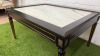 Elegant Dark Wood Coffee Table with Marble Insert, Brass Detail & Gallery with Tapered Colum Legs. Size H51 x W100 x D74cm. NOTE: missing section of brass gallery. - 2