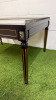 Elegant Dark Wood Coffee Table with Marble Insert, Brass Detail & Gallery with Tapered Colum Legs. Size H51 x W100 x D74cm. NOTE: missing section of brass gallery. - 5
