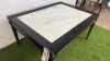 Elegant Dark Wood Coffee Table with Marble Insert, Brass Detail & Gallery with Tapered Colum Legs. Size H51 x W100 x D74cm. NOTE: missing section of brass gallery. - 7