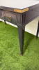 Gloss Grey 3 Draw Wooden Table/Desk with Brass Detail and Castors with Grey Leather Inlay to Top. Size H78 x W130 x D62cm. - 2