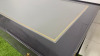 Gloss Grey 3 Draw Wooden Table/Desk with Brass Detail and Castors with Grey Leather Inlay to Top. Size H78 x W130 x D62cm. - 5