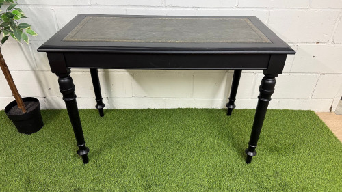 Black Painted Wooden Side Table/Desk with Dark Green Leather Inlay. Size H77 x W110cm x D57cm.