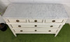 Neoclassical Style Off White Painted Wooden Three Draw Lockable Chest of Draws with Marble Top & Brass Detail Ring Pulls. Size H83 x W120 x D43cm. - 2