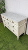 Neoclassical Style Off White Painted Wooden Three Draw Lockable Chest of Draws with Marble Top & Brass Detail Ring Pulls. Size H83 x W120 x D43cm. - 3
