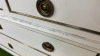 Neoclassical Style Off White Painted Wooden Three Draw Lockable Chest of Draws with Marble Top & Brass Detail Ring Pulls. Size H83 x W120 x D43cm. - 4