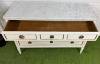 Neoclassical Style Off White Painted Wooden Three Draw Lockable Chest of Draws with Marble Top & Brass Detail Ring Pulls. Size H83 x W120 x D43cm. - 6