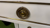 Neoclassical Style Off White Painted Wooden Three Draw Lockable Chest of Draws with Marble Top & Brass Detail Ring Pulls. Size H83 x W120 x D43cm. - 7