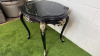French Louis XV Style Black Painted Wooden Side Table with Antiqued Silver Ornate Detail & Black Marble Top. Size H77 x W87cm x D65cm. - 4