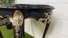 French Louis XV Style Black Painted Wooden Side Table with Antiqued Silver Ornate Detail & Black Marble Top. Size H77 x W87cm x D65cm. - 6