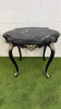 French Louis XV Style Black Painted Wooden Side Table with Antiqued Silver Ornate Detail & Black Marble Top. Size H77 x W87cm x D65cm.