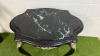 French Louis XV Style Black Painted Wooden Side Table with Antiqued Silver Ornate Detail & Black Marble Top. Size H77 x W87cm x D65cm. - 2