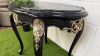 French Louis XV Style Black Painted Wooden Side Table with Antiqued Silver Ornate Detail & Black Marble Top. Size H77 x W87cm x D65cm. - 4