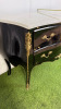 French Louis XV Style Black Baroque Bombe Commode with White Marble Top, Three Draws, Brass Ornate Detail & Handles. Size H88 x W120cm x D50cm. NOTE: some lacquer requires repair as pictured. - 5