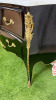 French Louis XV Style Black Baroque Bombe Commode with White Marble Top, Three Draws, Brass Ornate Detail & Handles. Size H88 x W120cm x D50cm. NOTE: some lacquer requires repair as pictured. - 4