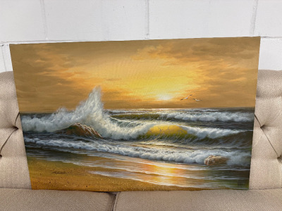 Canvas Sunset Shoreline Picture. Size 91 x 61cm.