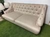 Herringbone Natural Fabric, Button Backed Sette on Front Brass Castors. Size H90 x W190 x 90cm. - 3