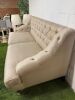 Herringbone Natural Fabric, Button Backed Sette on Front Brass Castors. Size H90 x W190 x 90cm. - 4