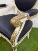 Pair of Louis XVI Style Carved Gilt Armchairs in White with Gold Painted Detail & Royal Blue Satin Upholstery with Three Rose Finial to Top. - 7