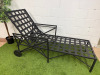 Modern Outdoor Black Metal Chaise Lounge/Sun Lounger with White Cushions & Black Trim. NOTE: small stain to cushion. - 5