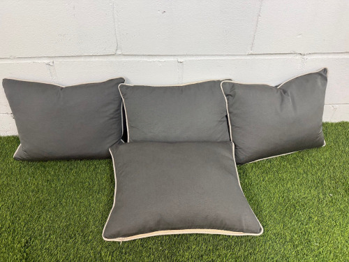 4 x Grey & White Trim Feather Filled Cushions. Size 45 x 35cm.