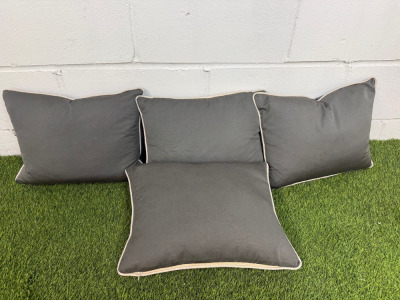 4 x Grey & White Trim Feather Filled Cushions. Size 45 x 35cm.