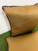 2 x Dark Gold with Black Faux Leather Trim Feather Filled Cushions. Size 50 x 50cm. - 3